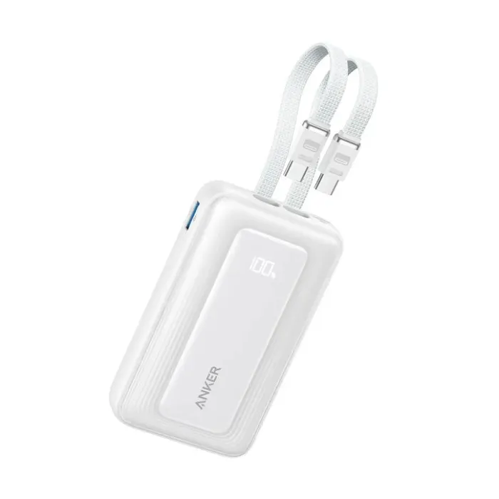 Anker Zolo Power Bank (10K, 35W, Built-In Dual USB-C Cables) white view 2