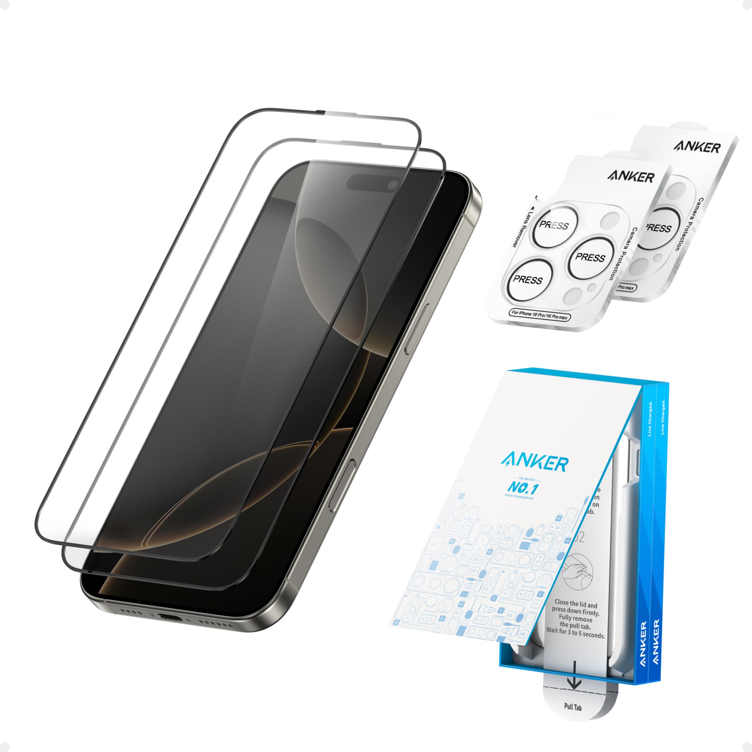 Anker Easy Fit Screen Protector Kit (HD, 2-Pack, For iPhone 16 Pro)